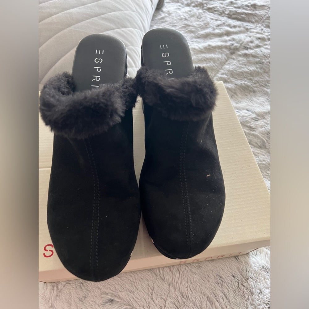Black Faux Suede  Clog Heels